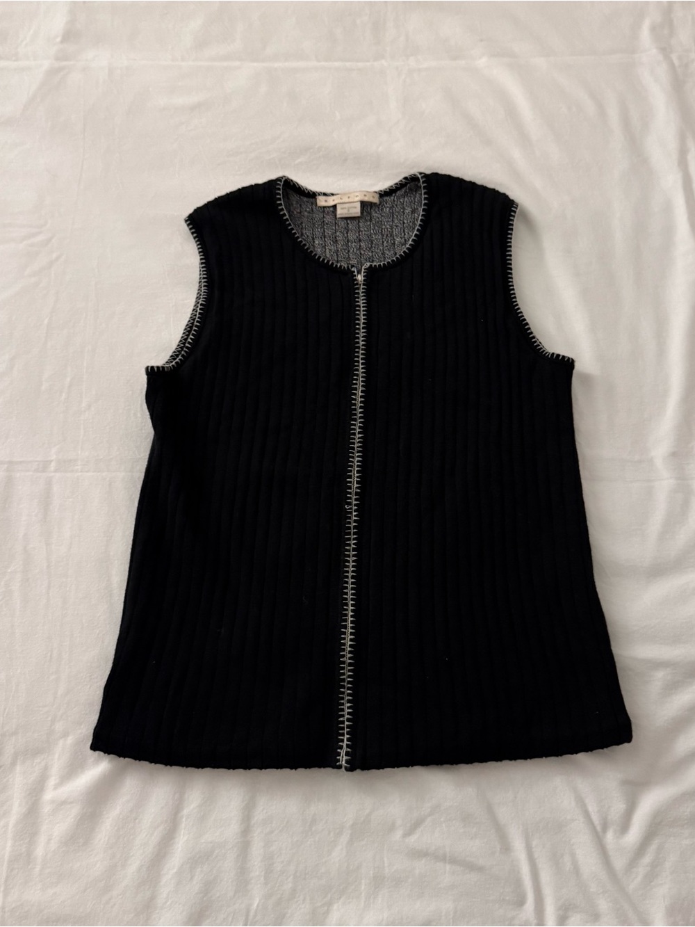 Belford black 100% cotton ribbed vest with zipper detail, size S
